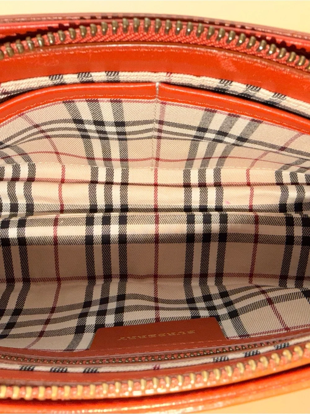 Burberry Vintage Terracotta Leather Shoulder Bag Nova Check Lining